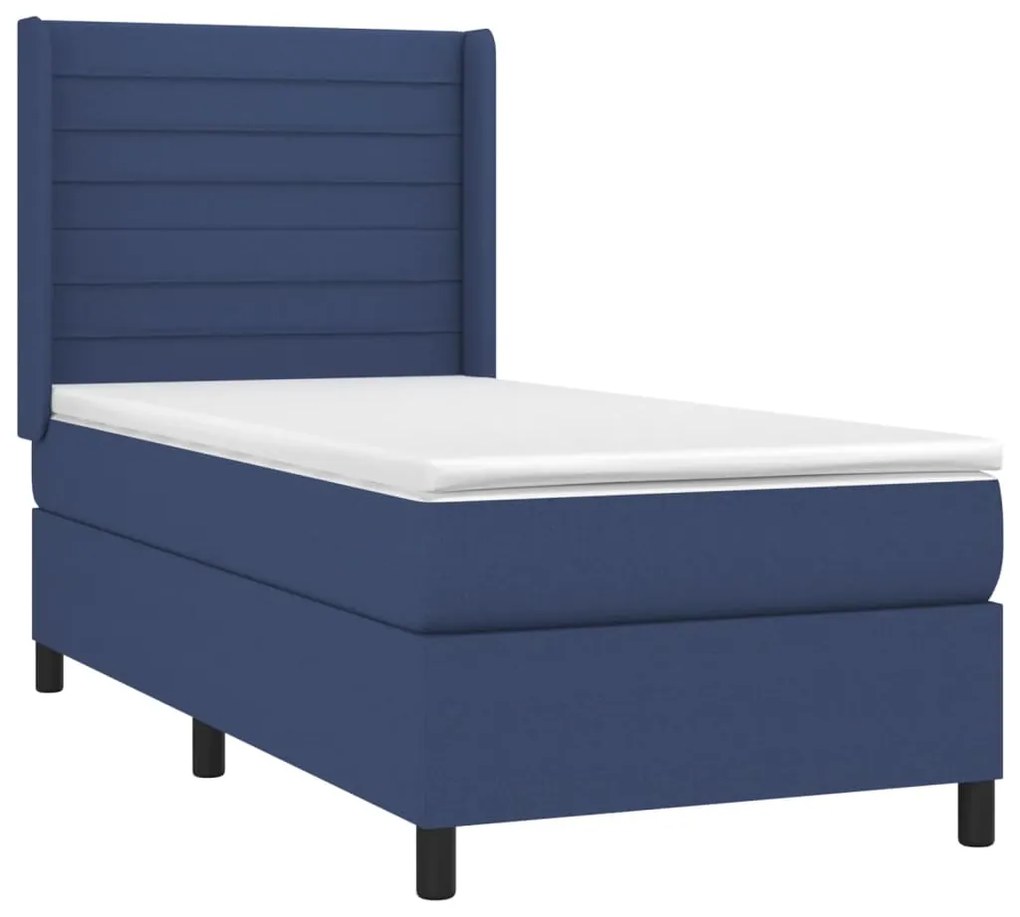 Cama box spring c/ colchão e LED 90x200 cm tecido azul