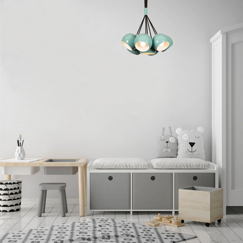 Candeeiro de Teto Sivani – Turquesa e Branco – 45 cm de Diâmetro