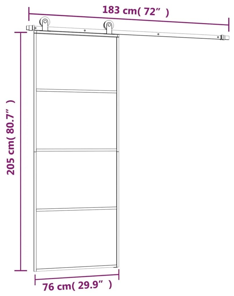 Porta deslizante c/ conj. ferragens 76x205cm vidro ESG/alumínio