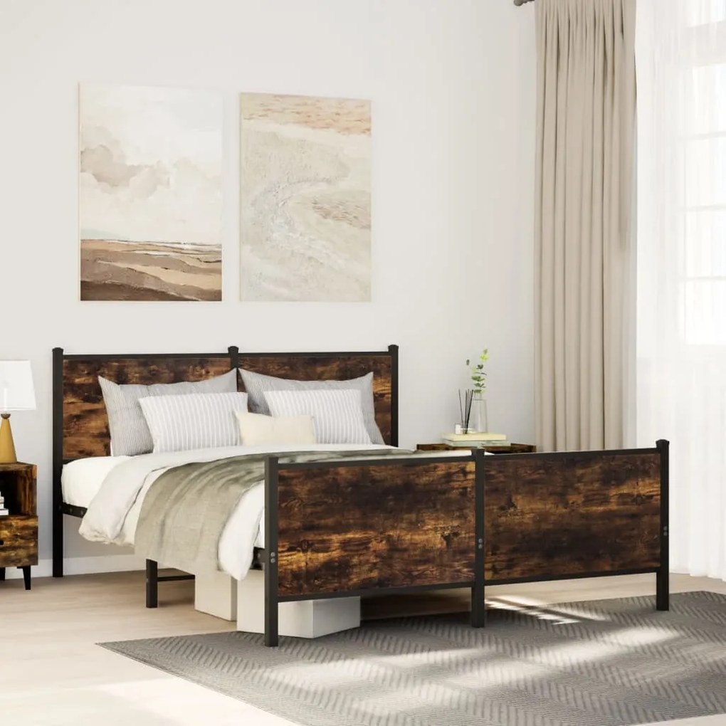 vidaXL Estrutura de cama sem colchão 160x200 cm metal carvalho fumado