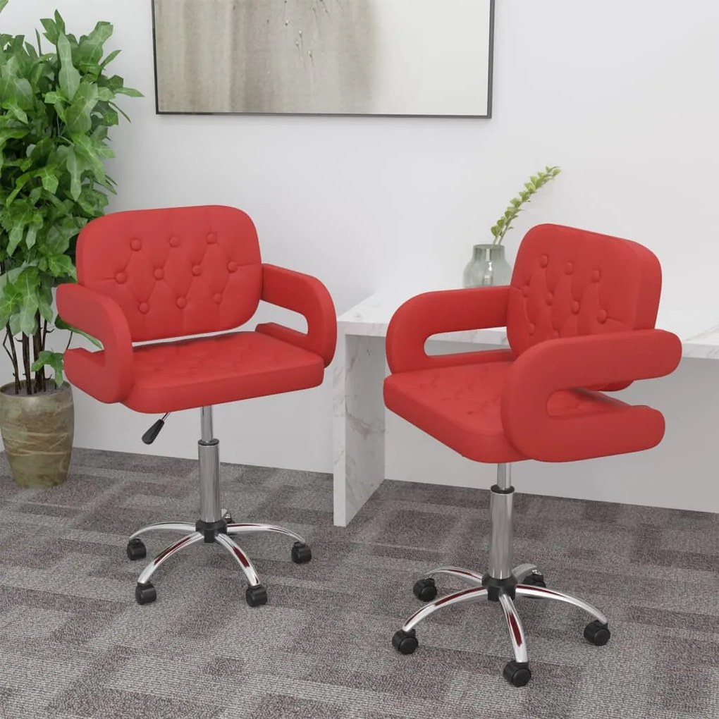vidaXL Cadeiras jantar giratórias 2pcs couro artificial vermelho tinto