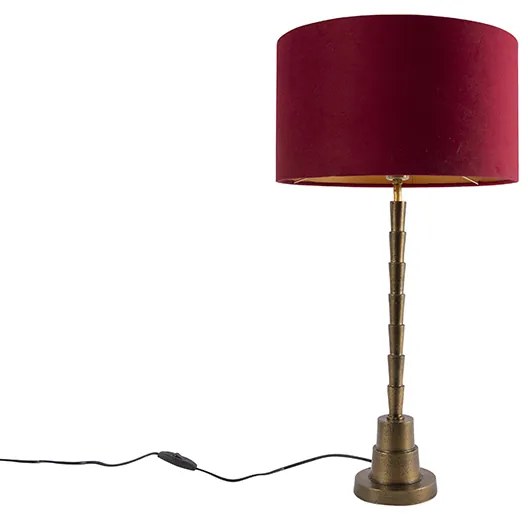 Candeeiro de mesa Art Deco bronze com abajur de veludo vermelho 35 cm - Pisos Art Deco