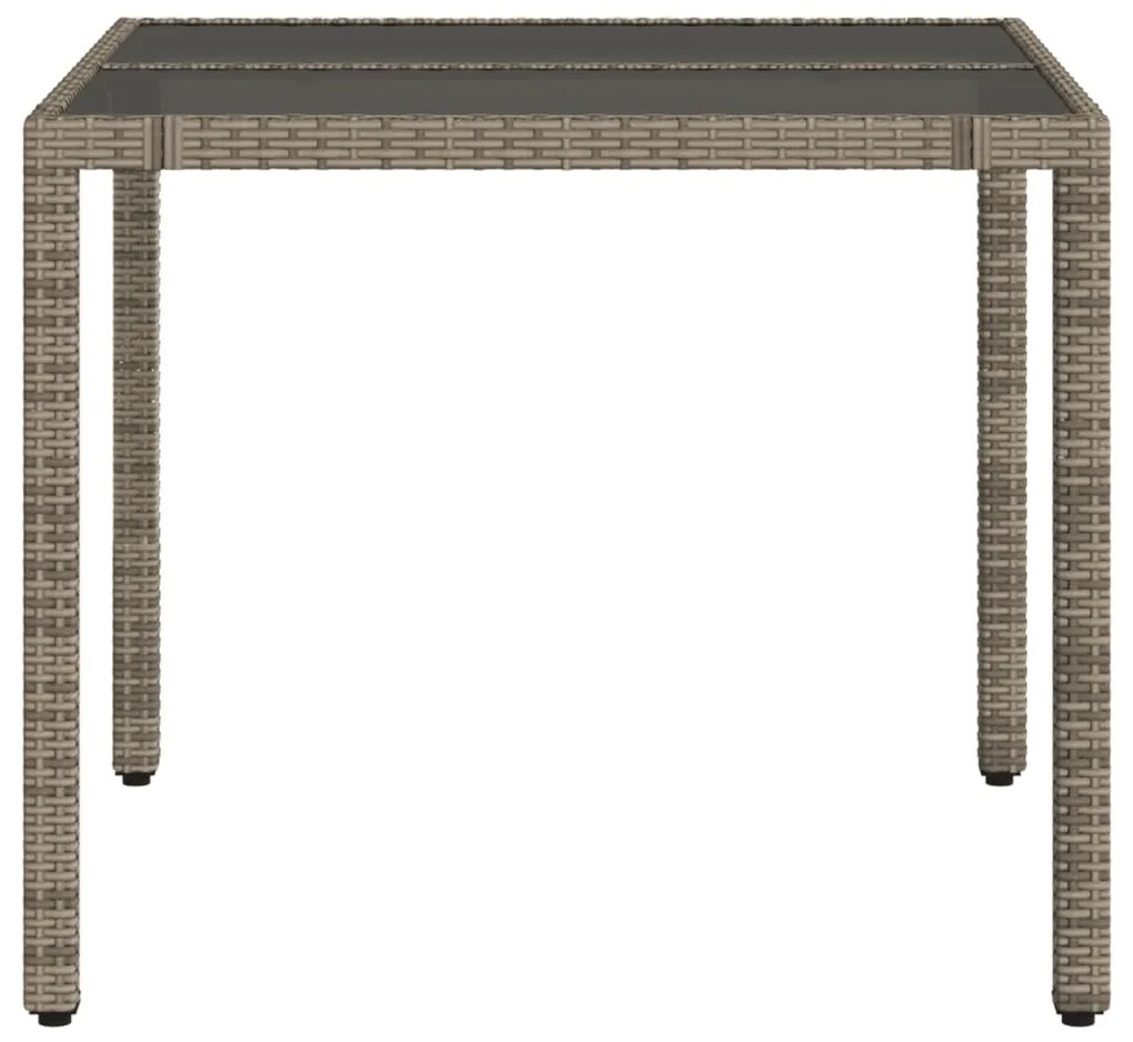 Mesa de jardim com tampo de vidro 90x90x75 cm vime PE cinzento