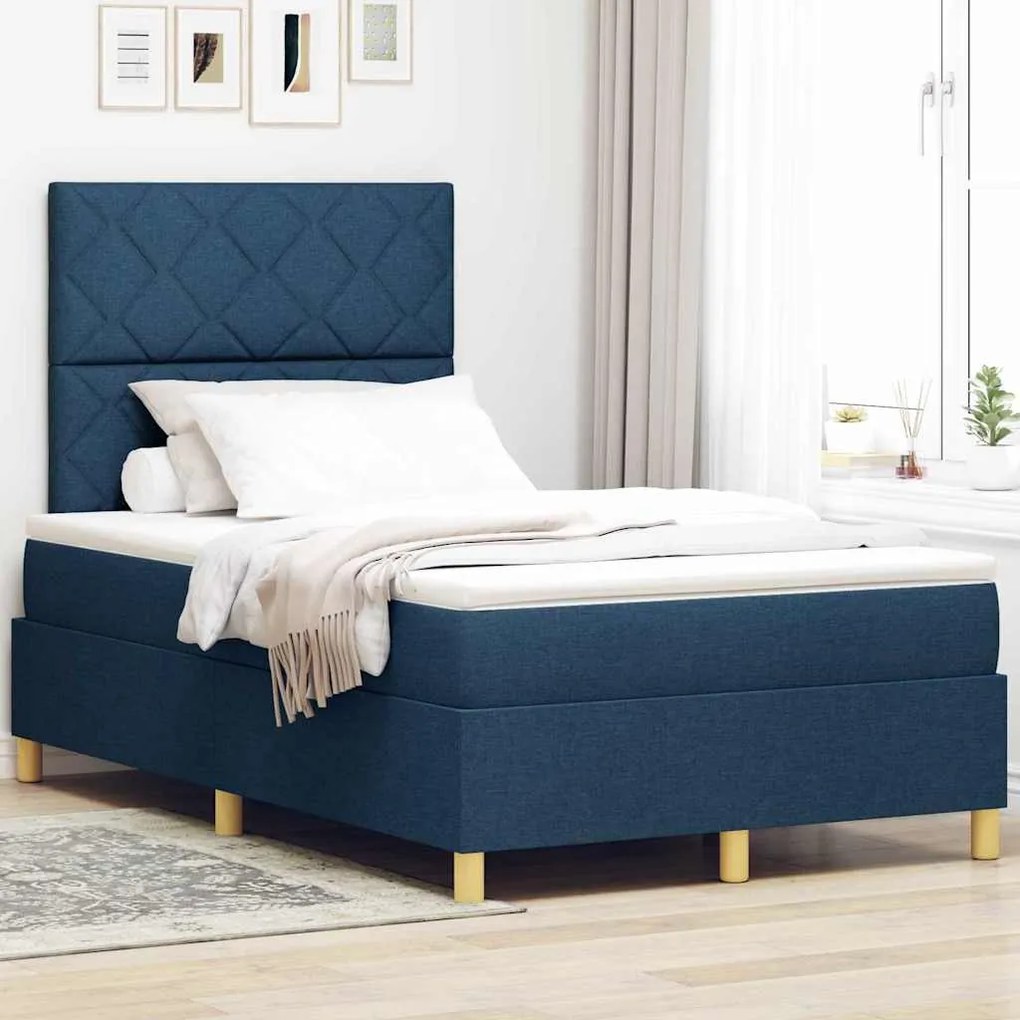 vidaXL Cama Box com Colchão Azul Casal Pequena Tecido