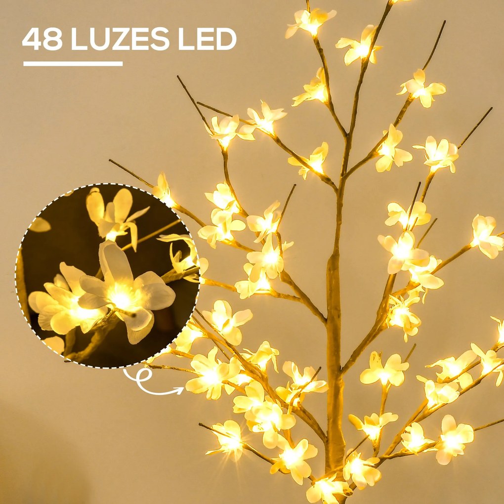 Árvore Cerejeira Altura 120 com 48 Luzes LED IP44 em Branco Quente Ramos Flexíveis e Base de Candeeiro Árvore de Decoração de Natal para Interiores 18