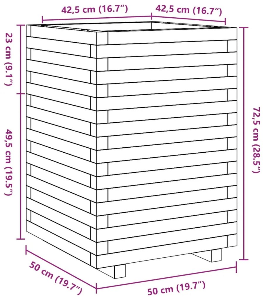 Vaso/floreira de jardim 50x50x72,5 cm pinho maciço branco