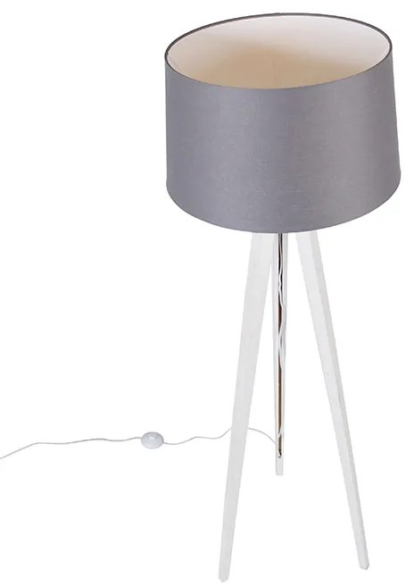 Tripé moderno branco com cúpula de linho cinzento escuro 45 cm - Tripod Classic Clássico / Antigo