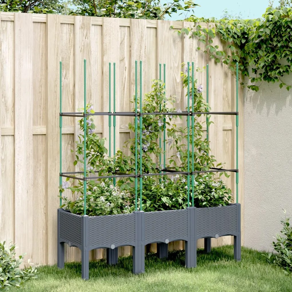 vidaXL Vaso/floreira de jardim c/ treliça 120x40x142,5 cm PP cinzento azul