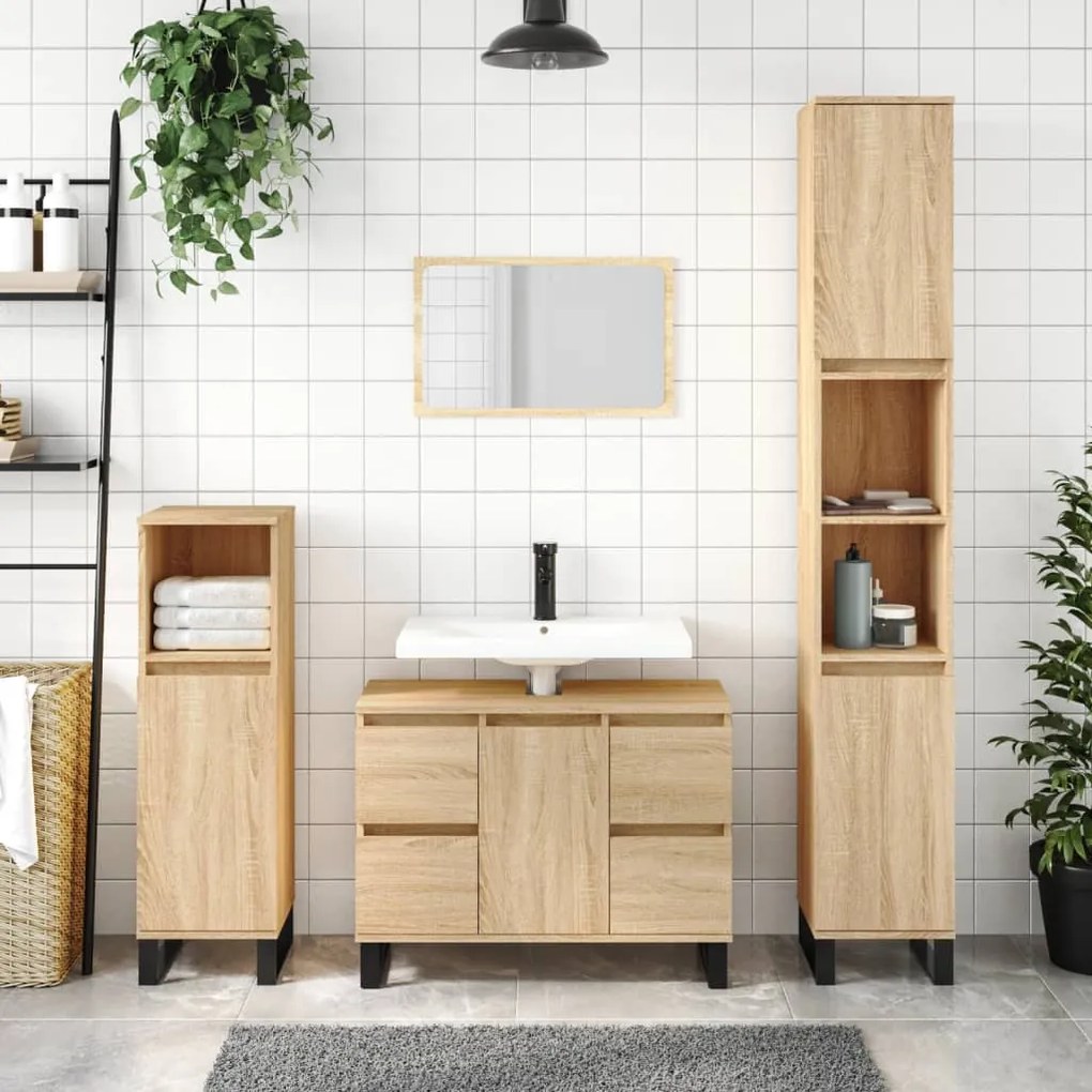 831567 vidaXL Armário WC 30x30x100 cm derivados de madeira carvalho sonoma