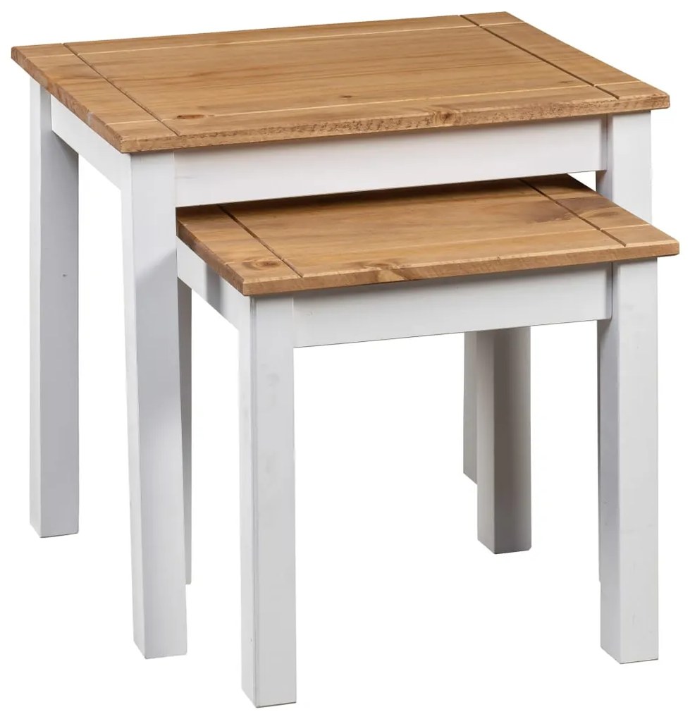 Mesas de encastrar 2 pcs madeira de pinho maciça Panama branco