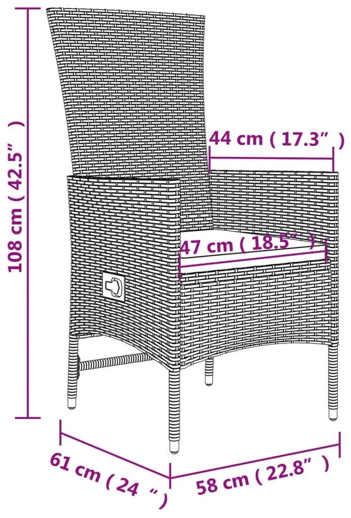 7 pcs conjunto de jantar p/ jardim com almofadões vime PE bege