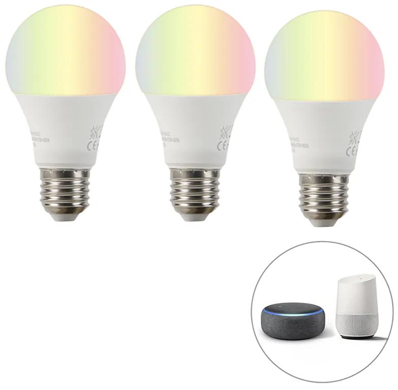 Conjunto inteligente de 3 lâmpadas LED E27 RGBW A60 9W 800 lm 2200-4000K