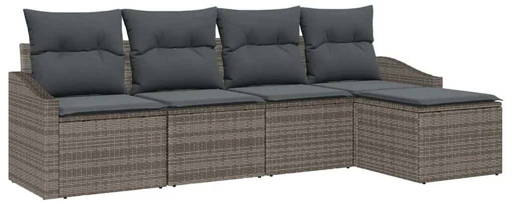 Conjunto de Sofá de Jardim 5 Peças com Almofadas Cinza em Rattan Polié