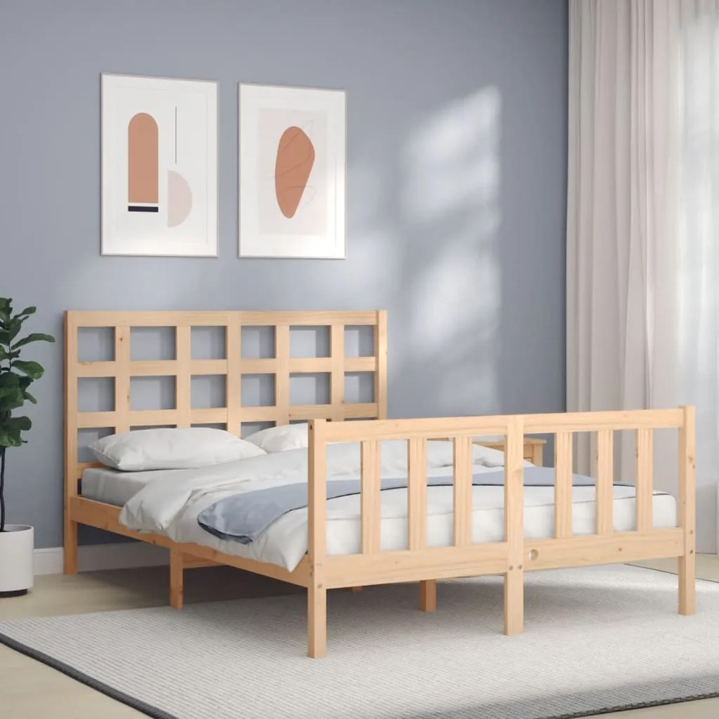 vidaXL Estrutura de cama de casal com cabeceira madeira maciça