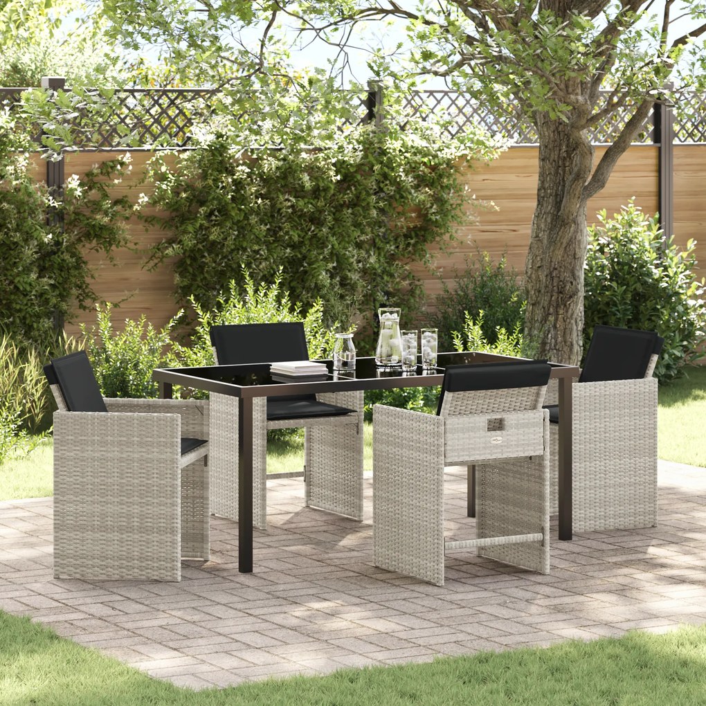 vidaXL Conjunto de Jantar de Jardim com Almofadas Cinza Claro de Vime PE