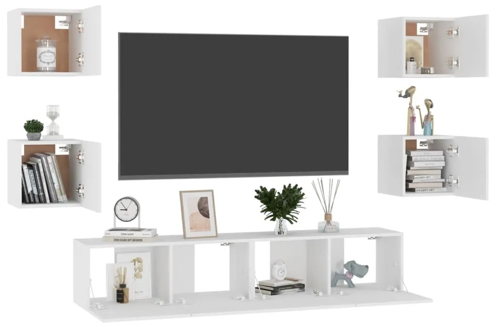 6 pcs conjunto de móveis de TV derivados de madeira branco
