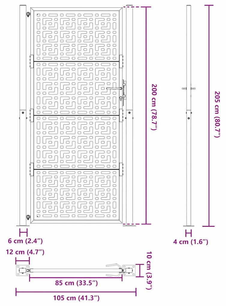 Portão de jardim 105x205 cm design cruzado de aço resistente