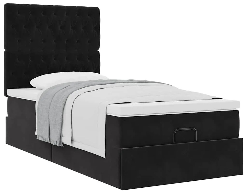 Estrutura de cama otomana com colchões preto veludo