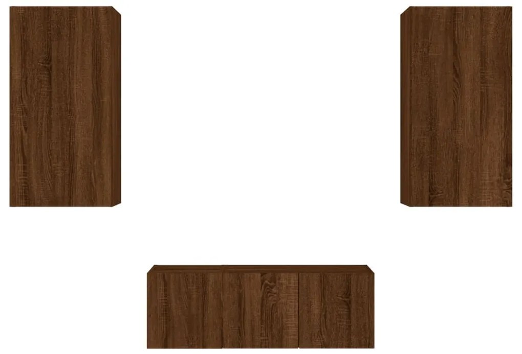 4 pcs móveis parede TV c/ LEDs deriv. madeira carvalho castanho