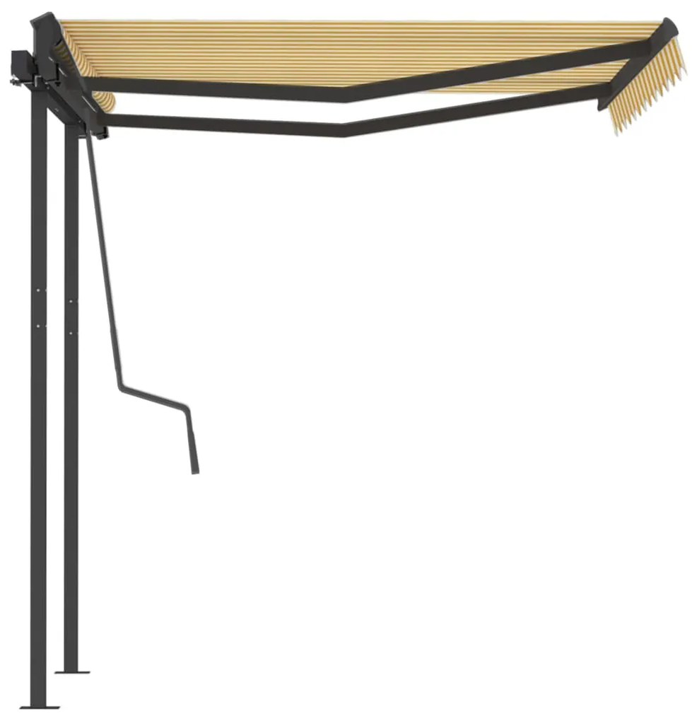 Toldo retrátil manual com postes 3,5x2,5 m amarelo e branco