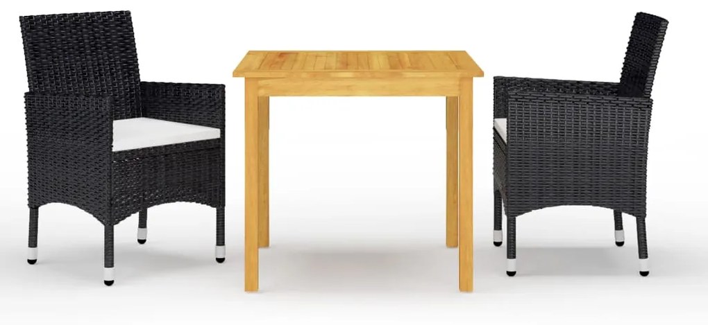 vidaXL 3 pcs conjunto de jantar para jardim preto