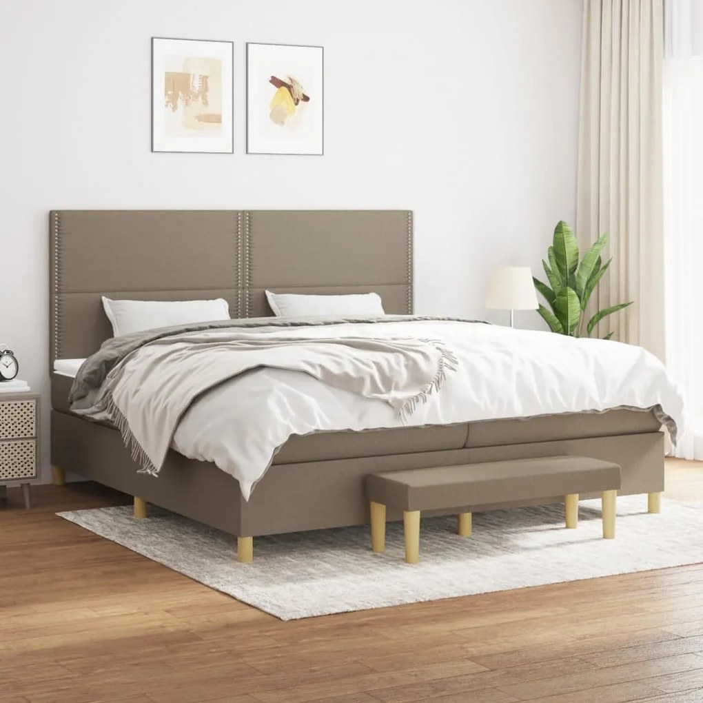 vidaXL Cama com molas/colchão 200x200 cm tecido castanho-acinzentado