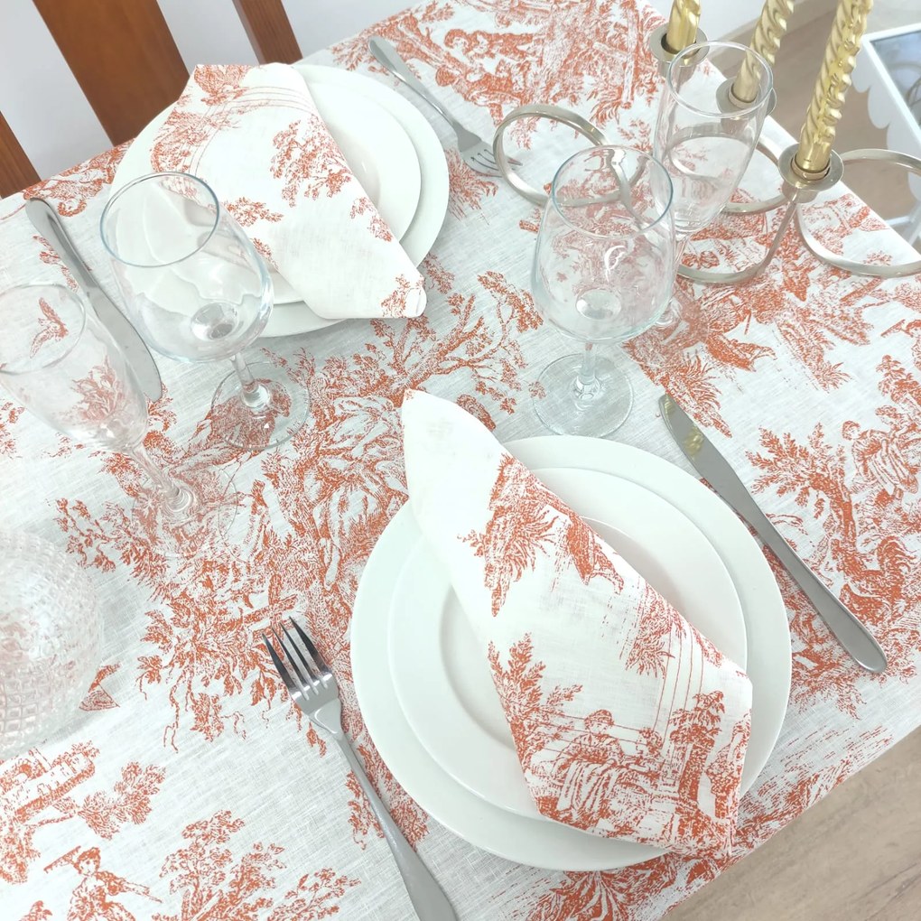 Toalha de Mesa Linho COL Toile de Jouy Terracota Four Lines