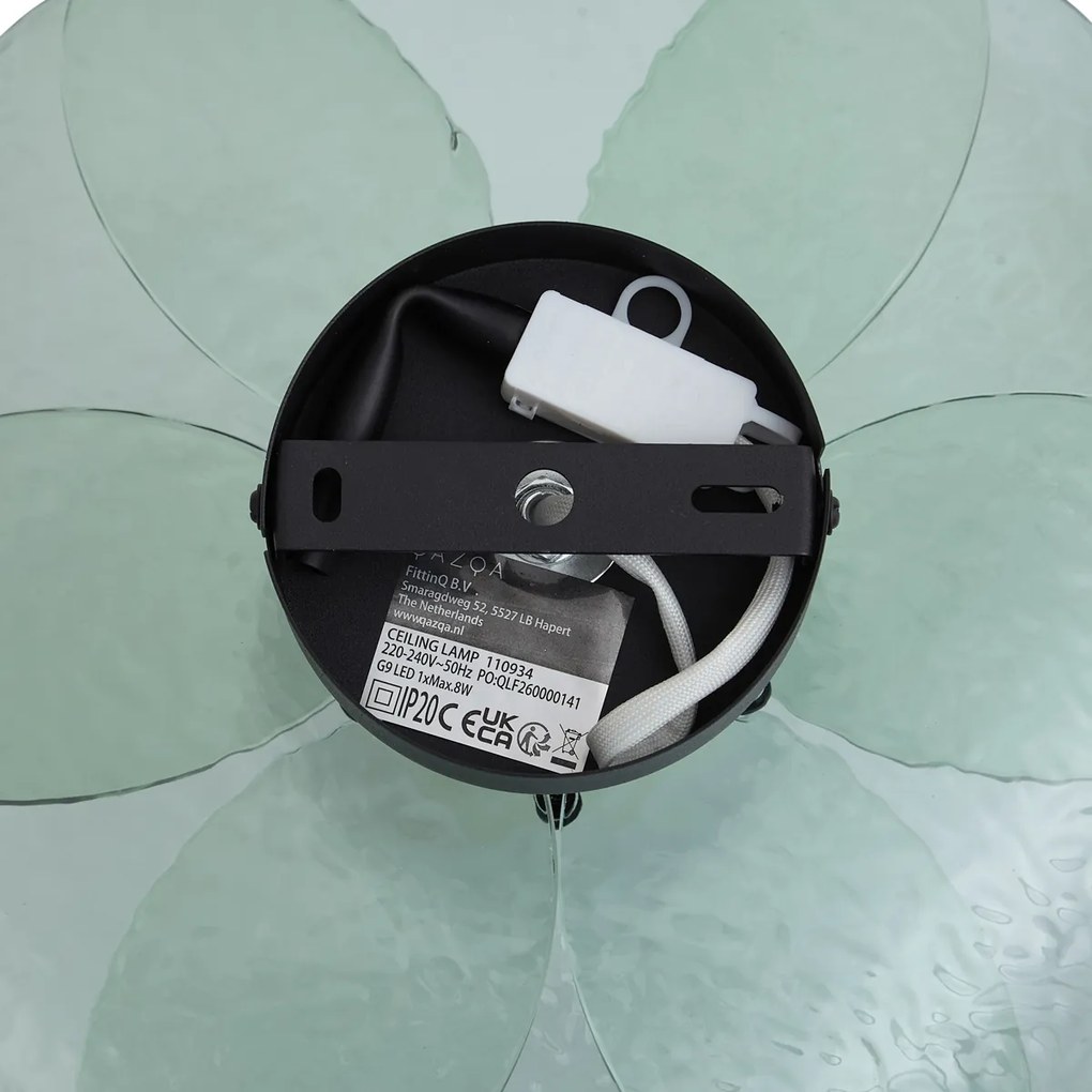 Candeeiro de Teto de Design Preto com Vidro Canelado Verde - Kemner