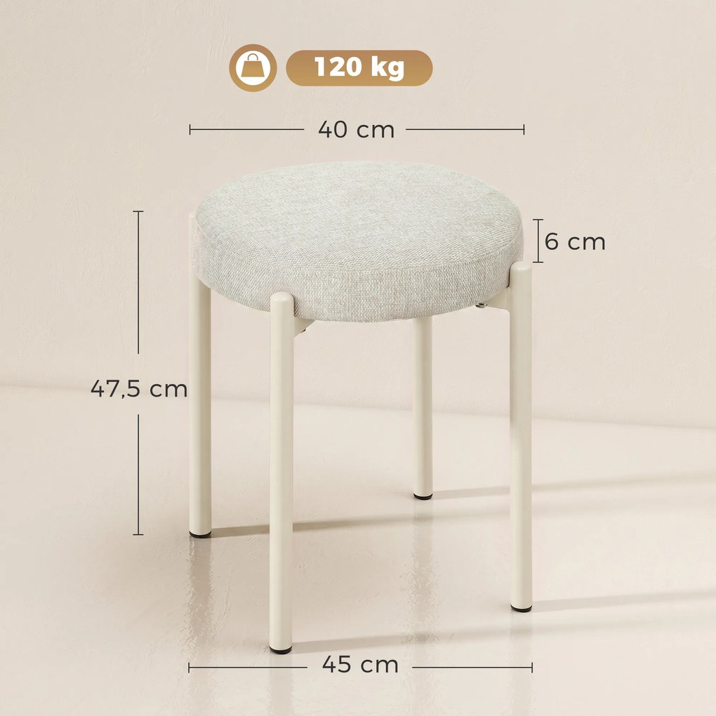 Conjunto de 4 Bancos Redondos sem Encosto (MESA NÃO INCLUIDA), 45 x 45 x 47,5 cm, Empilháveis, Cremes