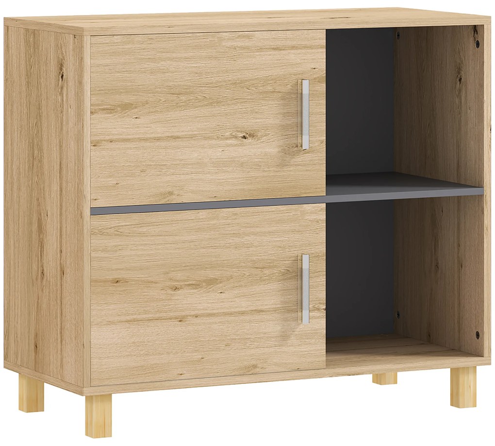 HOMCOM Móvel de Banheiro Móvel de Armazenamento com Compartimentos Abertos e Armário 80x35x70 cm Madeira Natural | Aosom Portugal