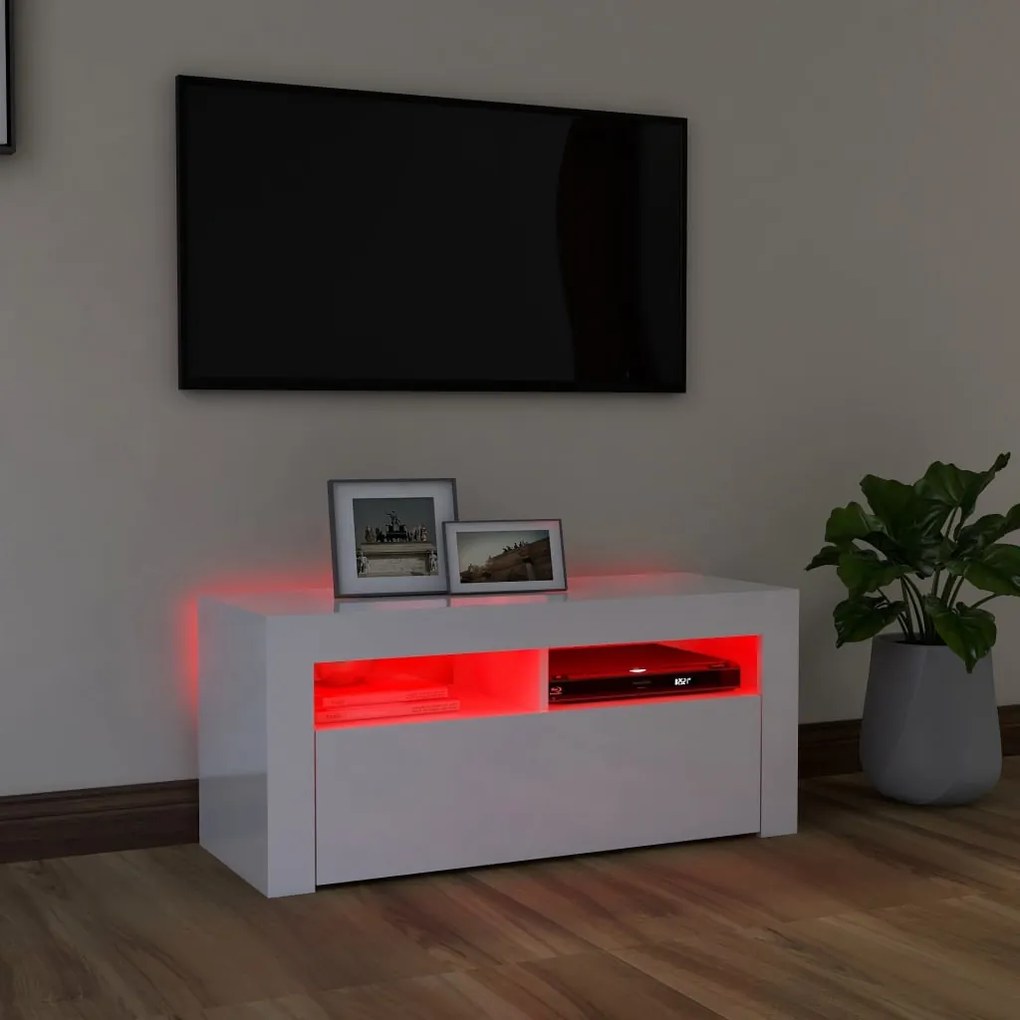 Móvel de TV Ibere com Luzes LED - 90cm - Branco Brilhante- Design Mode