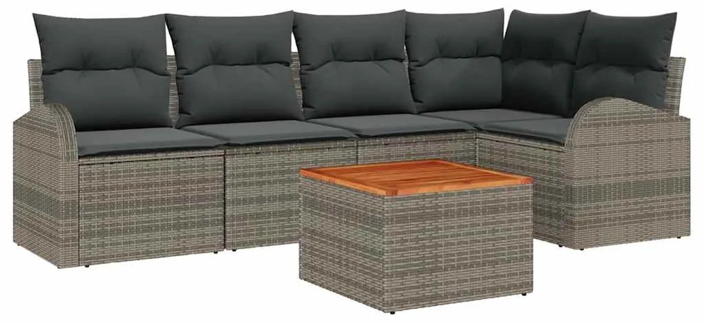 Conjunto de Sofá de Jardim 6 Peças com Almofadas Cinzas em Rattan Sint