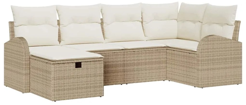 Conjunto de Sofá de Jardim com 6 Peças e Almofadas Beiges em Rattan Si
