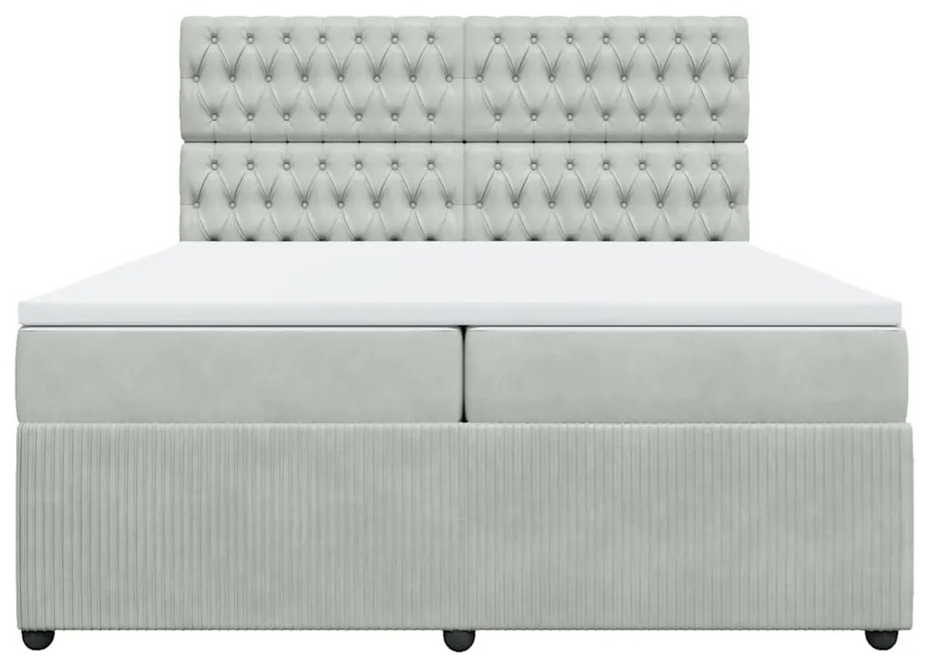 Cama com molas/colchão 200x200 cm veludo cinzento-claro