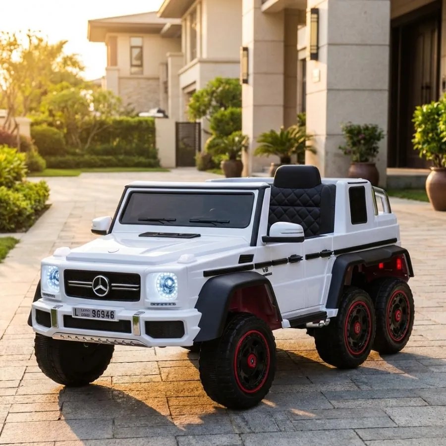 Carro elétrico para crianças Mercedes-Benz G63 6x6, 12V com pneus de borracha Branco