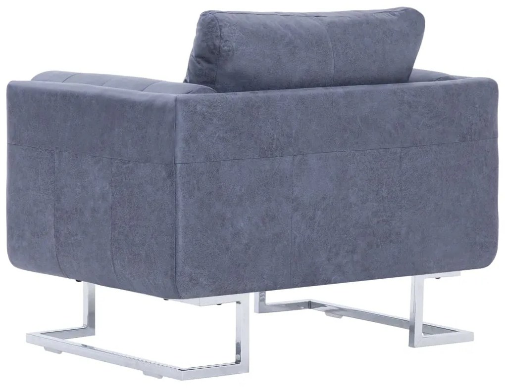 Poltrona em forma de cubo camurça artificial cinzento