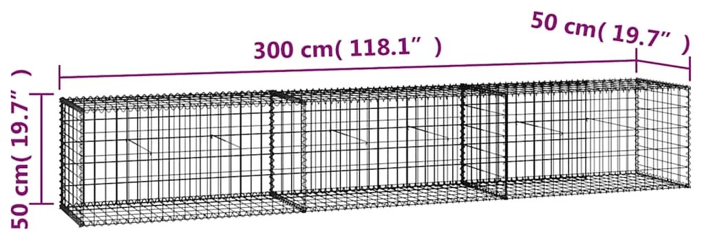 Muro gabião com tampas aço galvanizado 300x50x50 cm