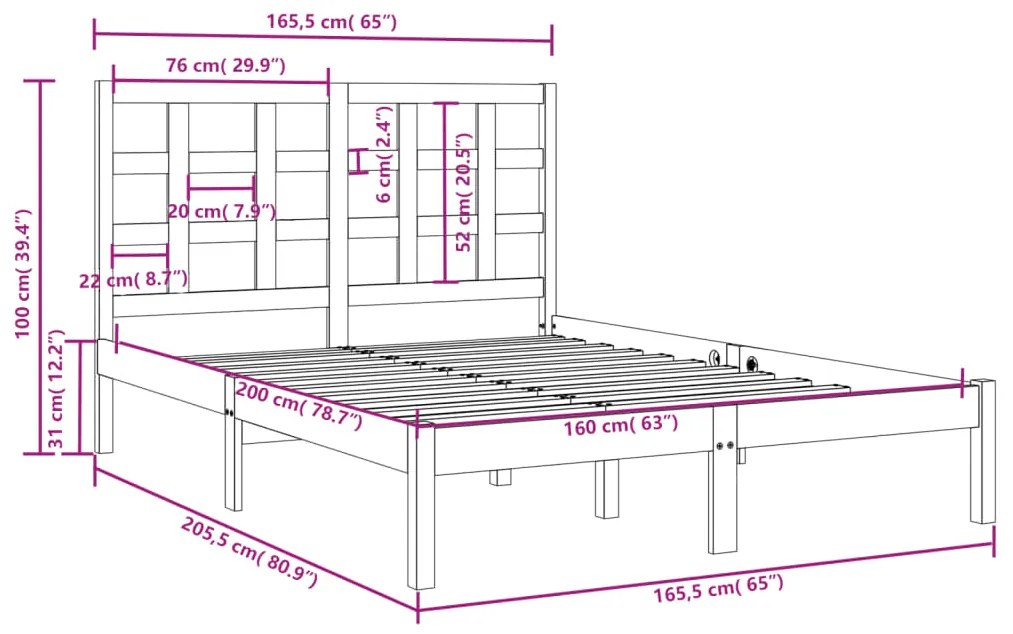 Estrutura de cama 160x200 cm madeira maciça branco