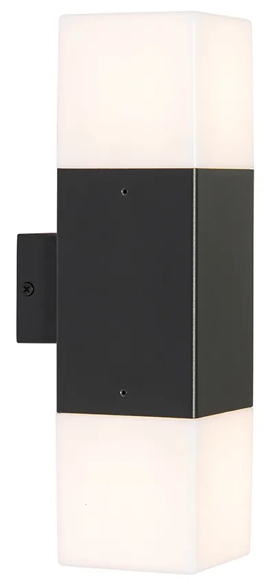 Candeeiro de parede exterior preto com difusor opalino 2 luzes IP44 - Denmark