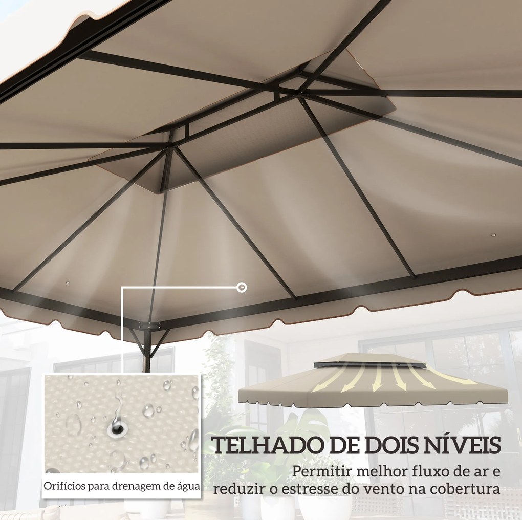 Toldo de Substituição para Pérgola 400x300 (NÃO INCLUIDA)cm com Duplo Teto e 8 Orifícios de Drenagem Bege