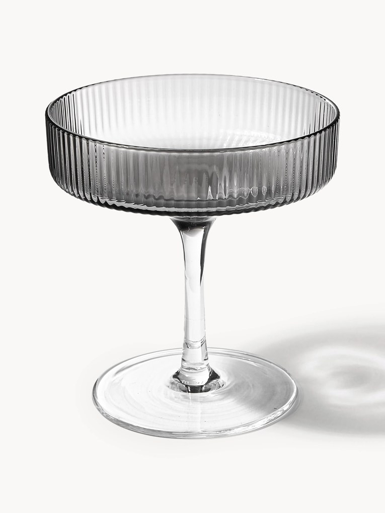 Mouth-Blown Champagne Saucers Ripple with Groove Relief, Set of 2