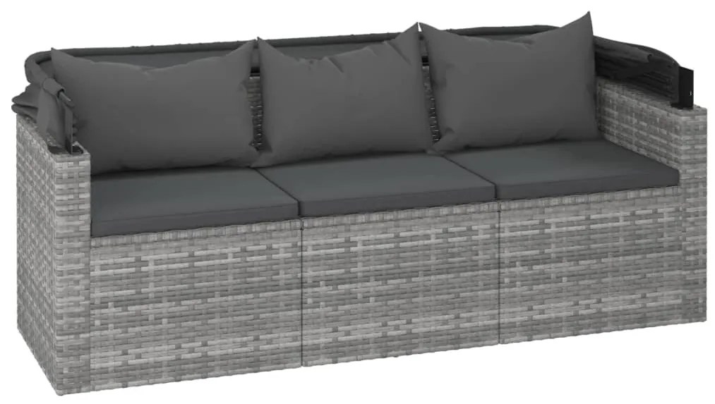 4 pcs conjunto sofás de jardim c/ almofadões vime PE cinzento