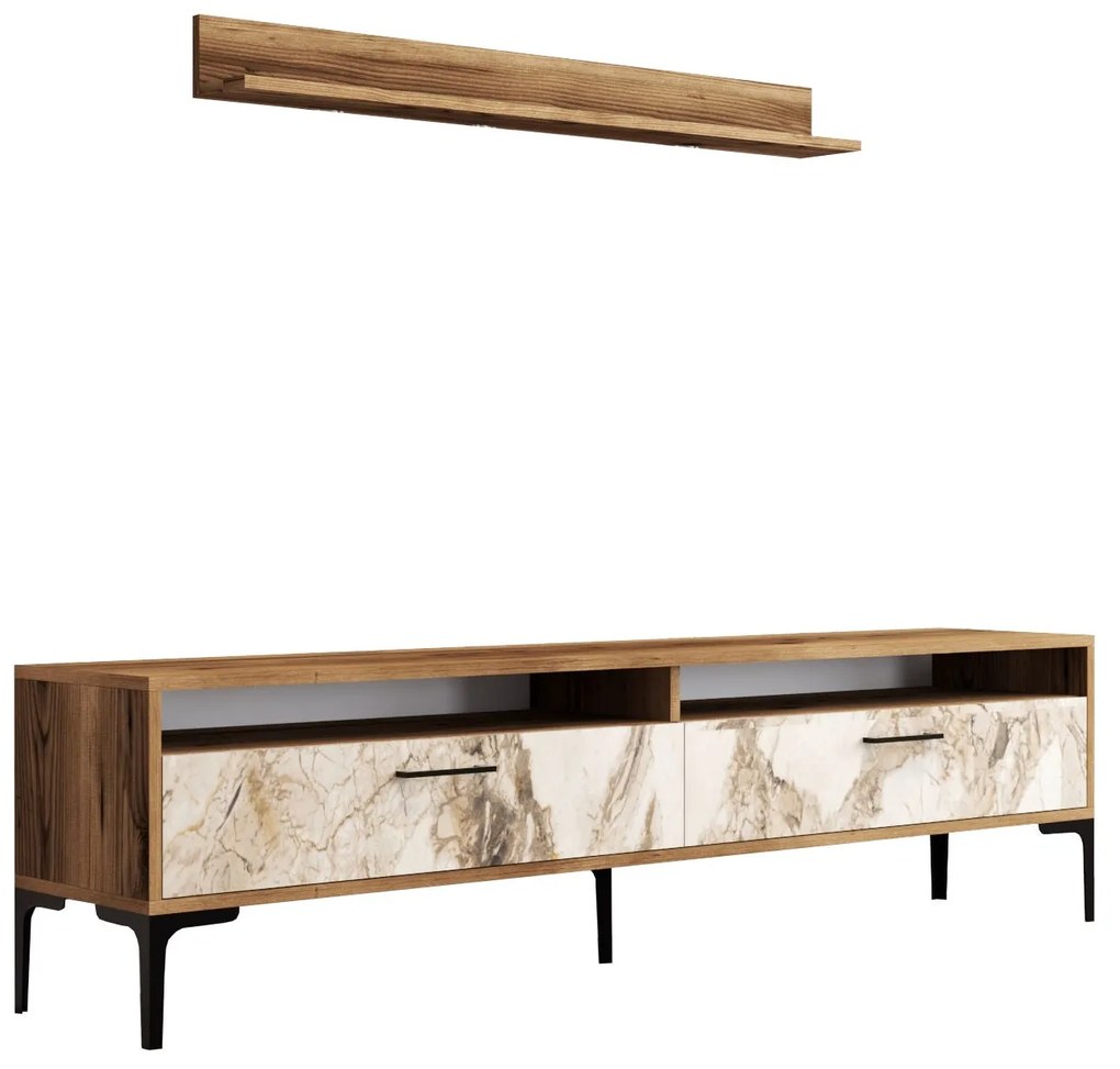 Móvel de TV Istanbul – Nogueira e Branco – 180 cm x 47 cm x 35 cm