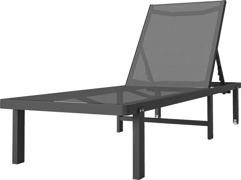 Outsunny Espreguiçadeira de Jardim com Rodízios Reclinável em 4 Posições e Textilene 530g/m² Cinza Escuro | Aosom Portugal