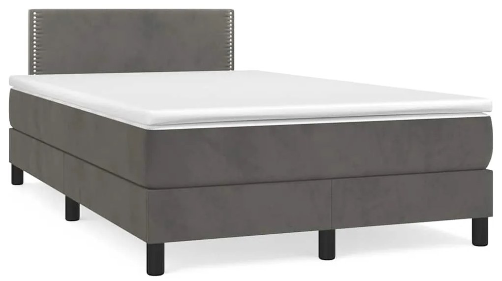 Cama box spring colchão LED 120x190cm couro artif. cinza-escuro