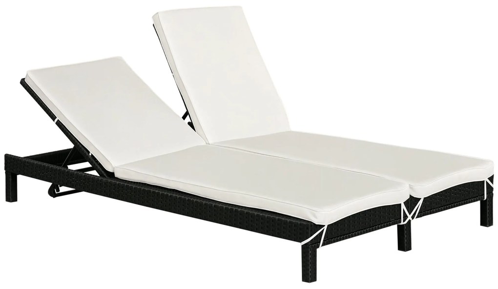 Conjunto de Espreguiçadeiras Exterior de Vime 2 Lugares com Almofadas