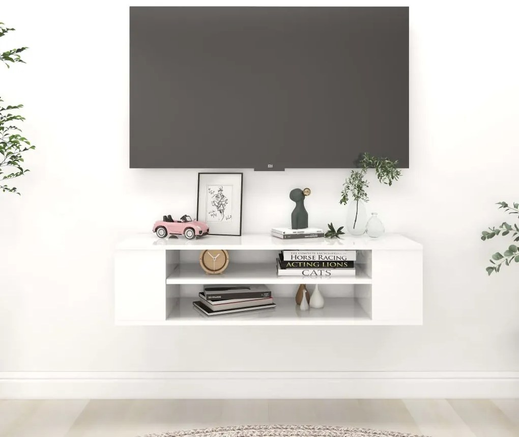 vidaXL Armário TV suspenso derivados de madeira branco brilhante