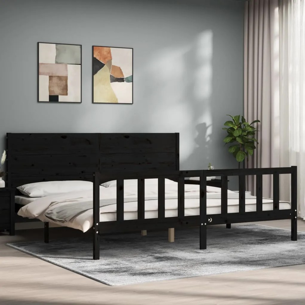 Estrutura de cama com cabeceira 200x200 cm madeira maciça preto