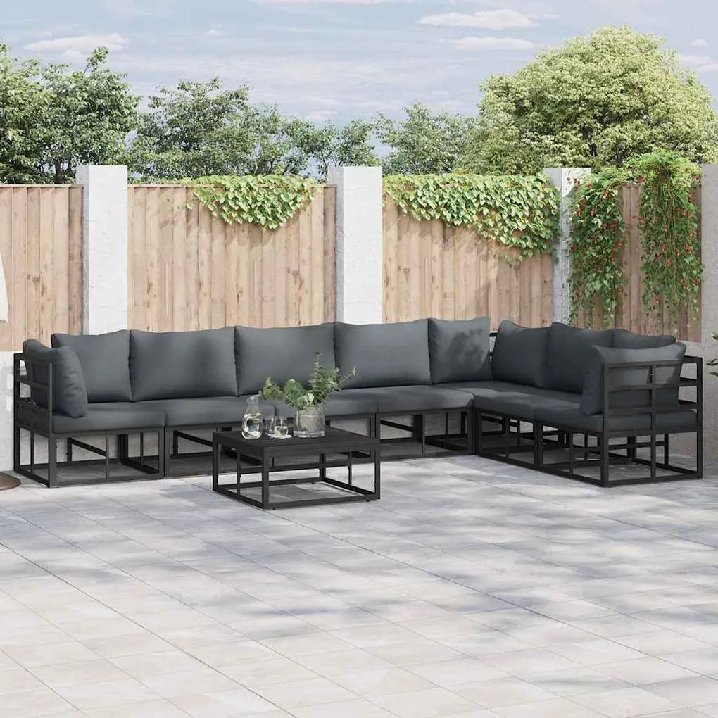 vidaXL Conjunto de Sofá de Jardim 7 pcs Preto 70 x 70 x 32 cm Alumínio
