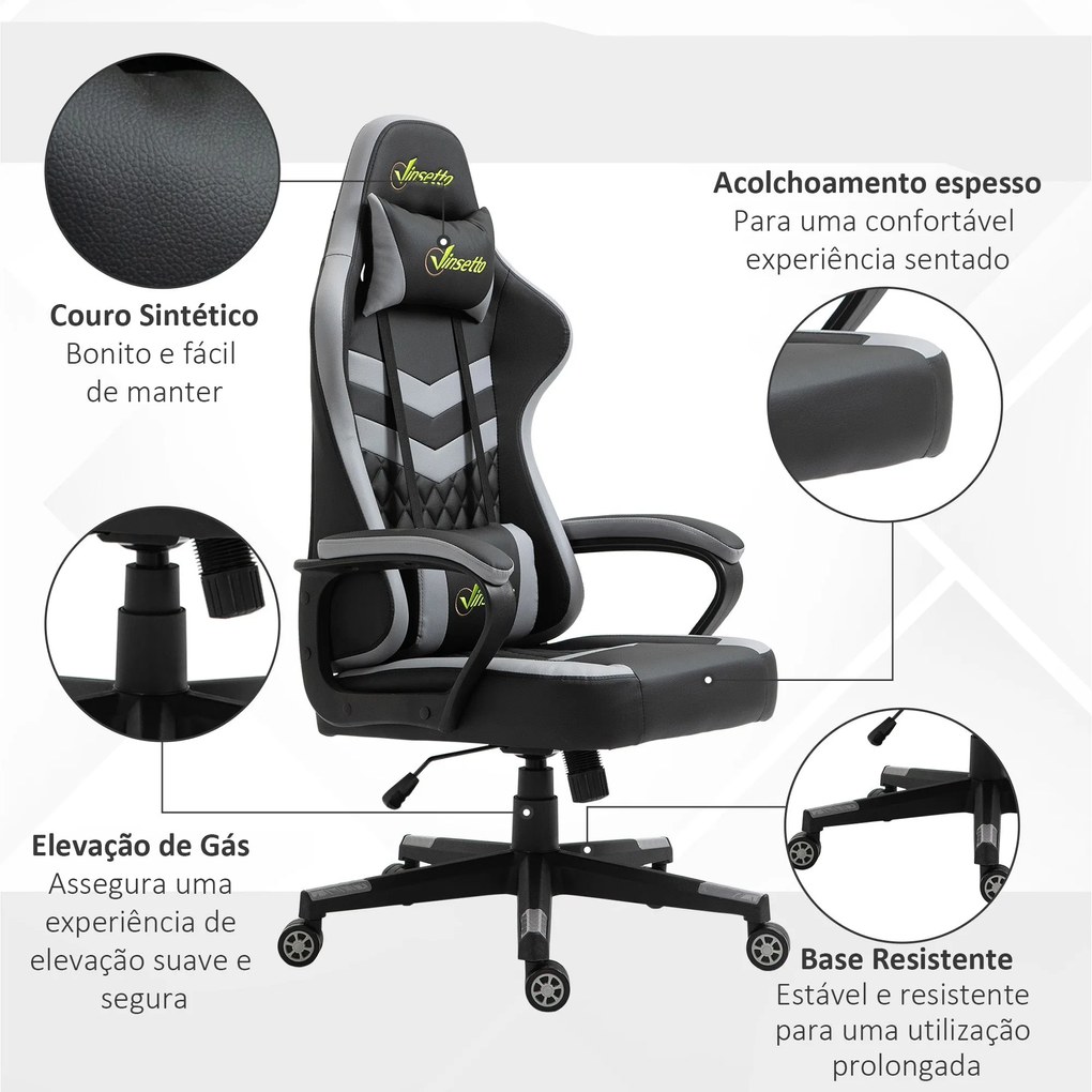 Vinsetto Cadeira Gaming Cadeira de Escritório Ergonómica com Altura Re